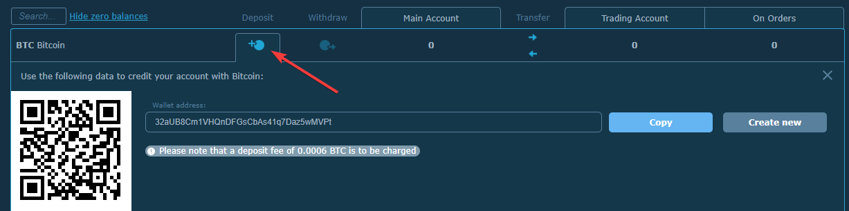 Deposit Bitcoin on HitBTC