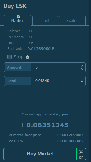 How to purchase Lisk on HitBTC: market order