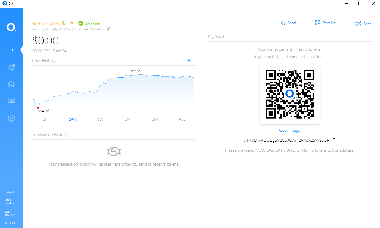 Windows 10 O3 wallet with price graph